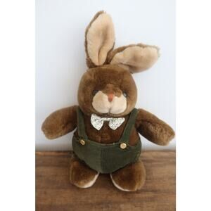 Vintage Chosun Rabbit Plush with Bowtie and Overalls Rabbit Stuffed Animal